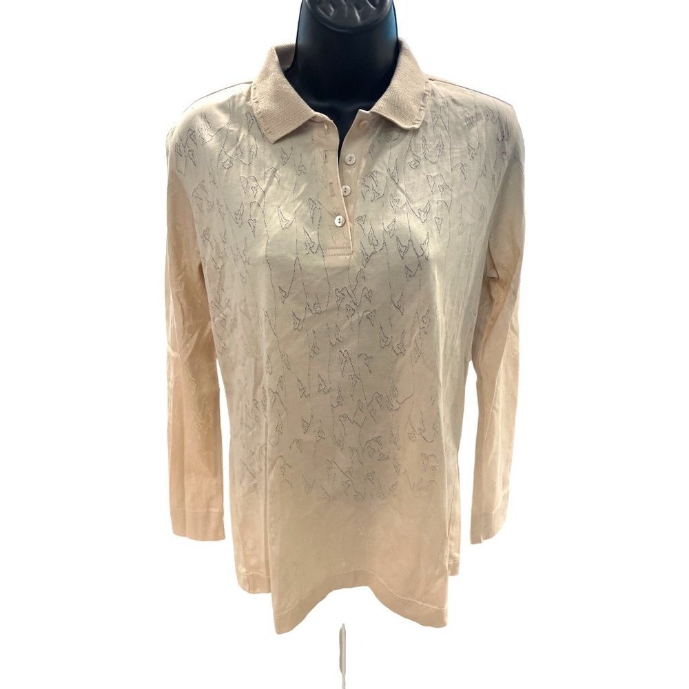 Bette & Court Collared Long Sleeve Cream Burnout Shirt Sz S